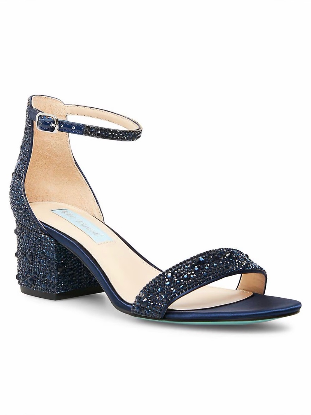 Blue by Betsey Johnson Mari Navy Rhinestone Block Heel Sandals 9.5